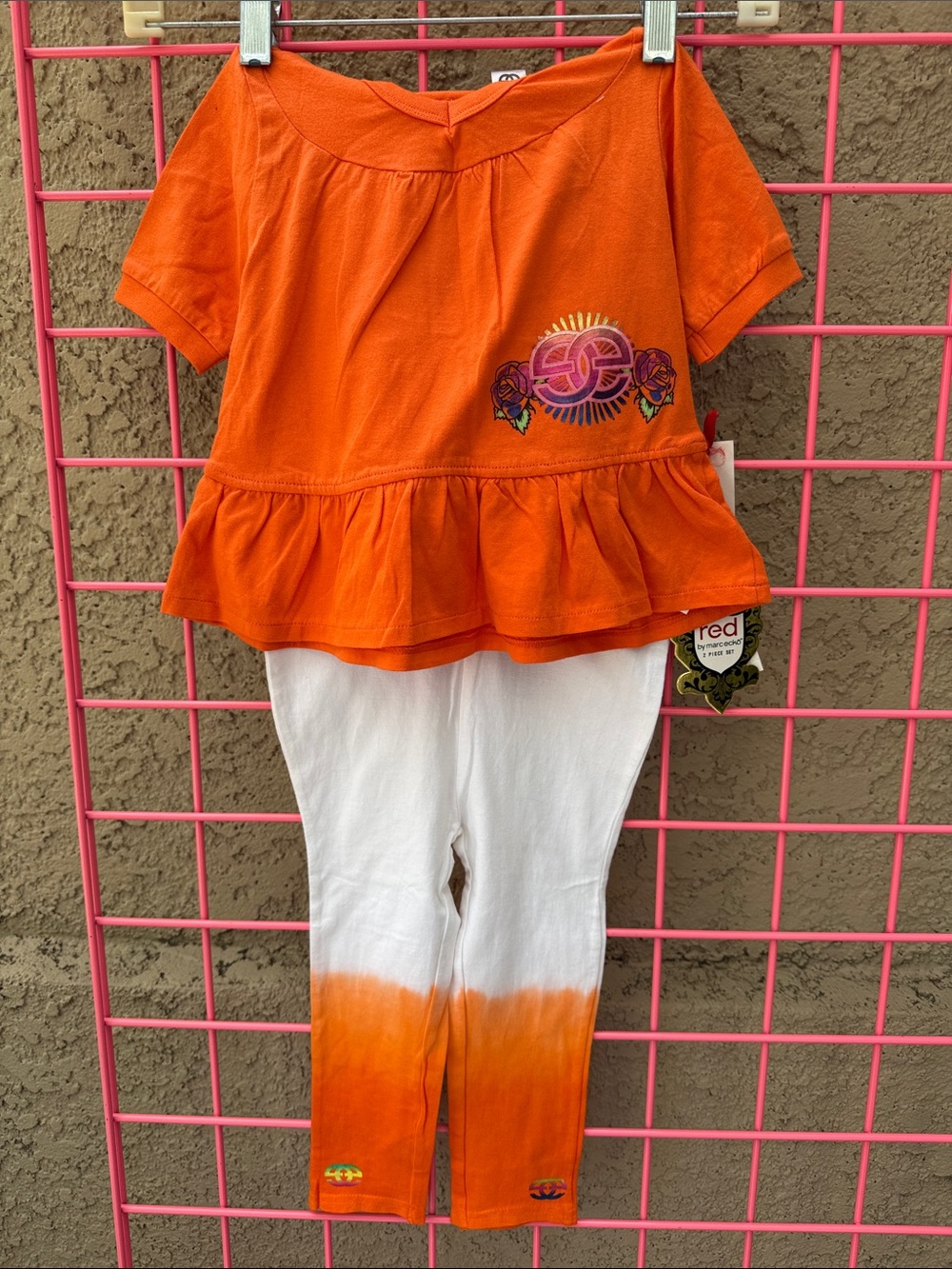 New Vintage Marc Ecko Red Two-Piece Orange Dip-Dye Cotton Set